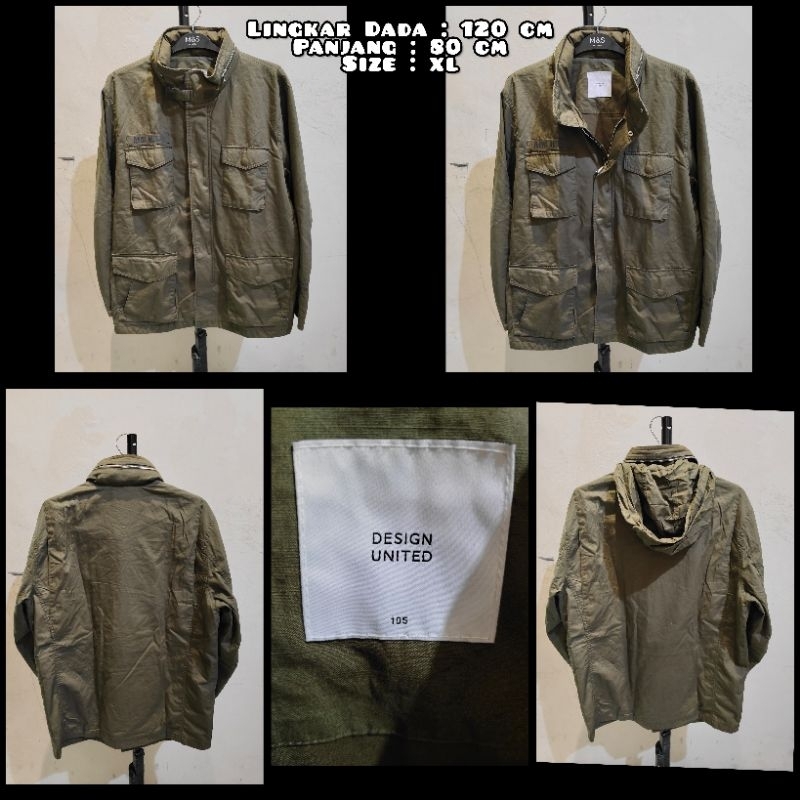 Jaket Parka Merk Design United Warna Hijau Army Second Original.