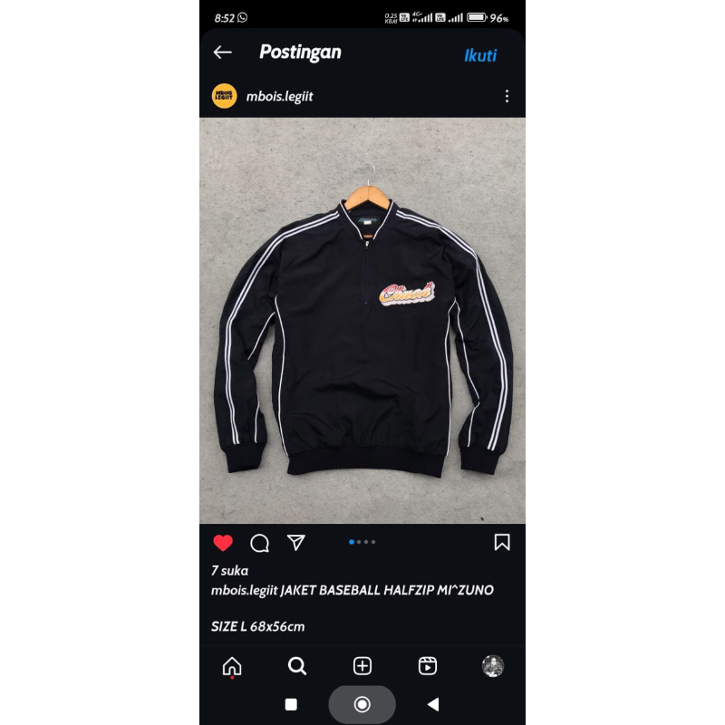 jaket baseball halfzip hitam