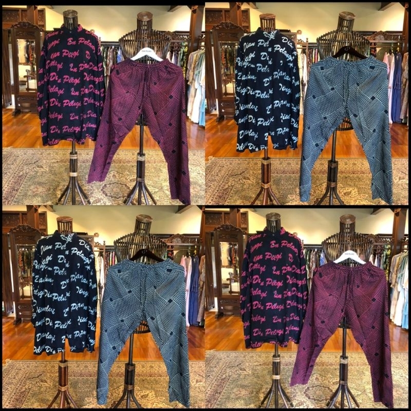 Madisa one set rayon all size ld tunik jumbo batik cap setelan tunik kancing depan dan celana panjan
