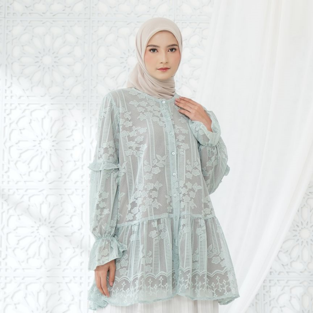 Tunik TB Gamis blouse atasan kemeja hijab set celana muslim kerudung wanita kondangan busui pesta dr