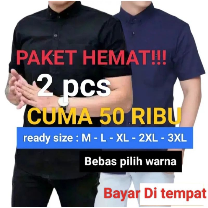 PAKET 2PCS CUMA 50RIBU KEMEJA PRIA LENGAN PENDEK POLOS KASUAL