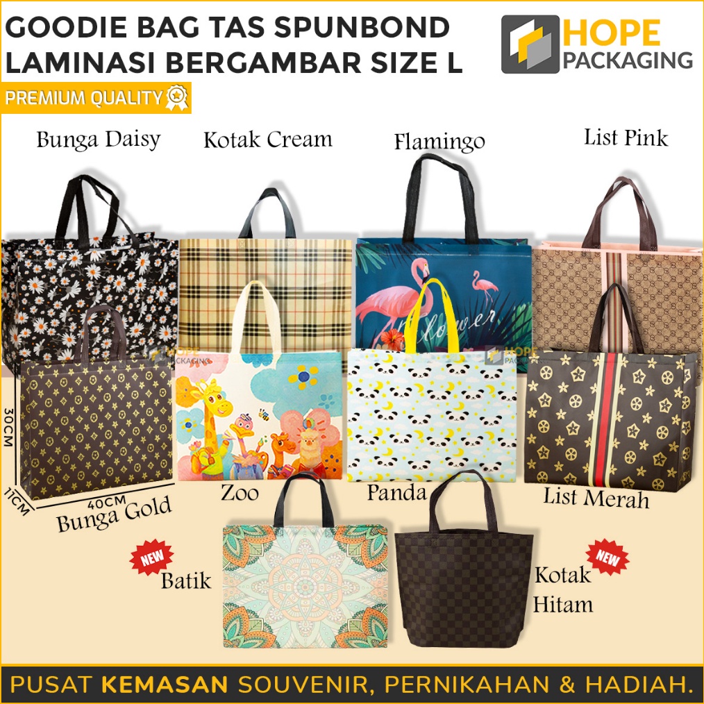 

LUAR BIASA Tas Spunbond Laminasi Mix Motif Size L 4x11x3cm Premium Goodie Bag Souvenir Kantong Hadiah Tas Belanja Kantong Hampers Besar Totebag Shopping Bag