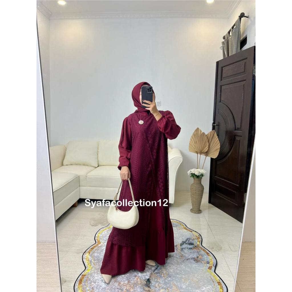 Syafacollection Alfina Dress Polos Brukat Malika Crinkle Busui Gamis Kondangan