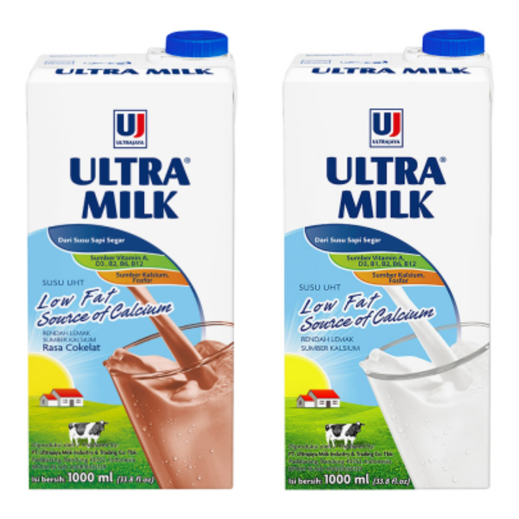 

Ultra Milk Susu UHT Rendah Lemak Cokelat / Plain Kotak 1 L