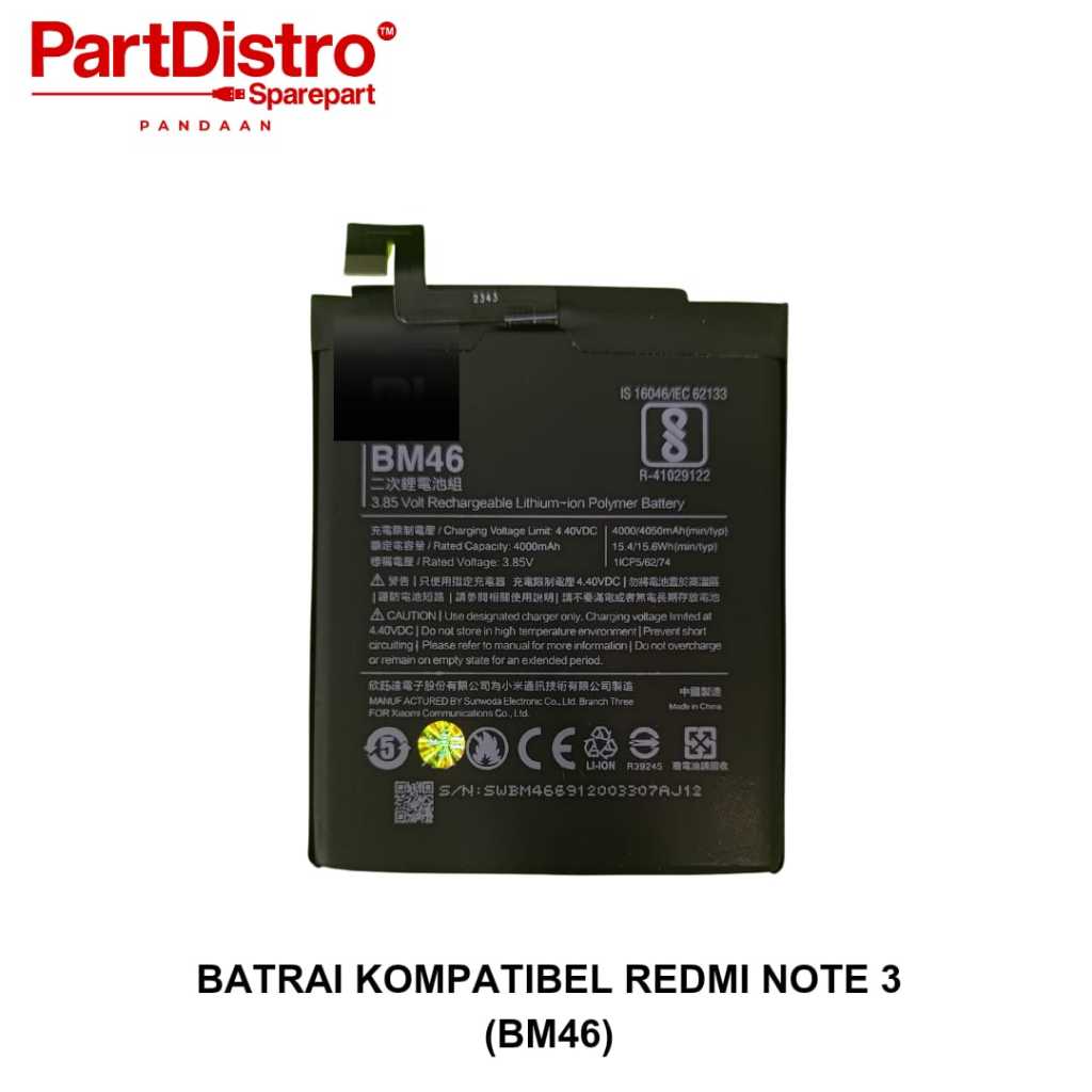 BATT ORI 100% XIAOMI REDMI NOTE 3/BM46 KC