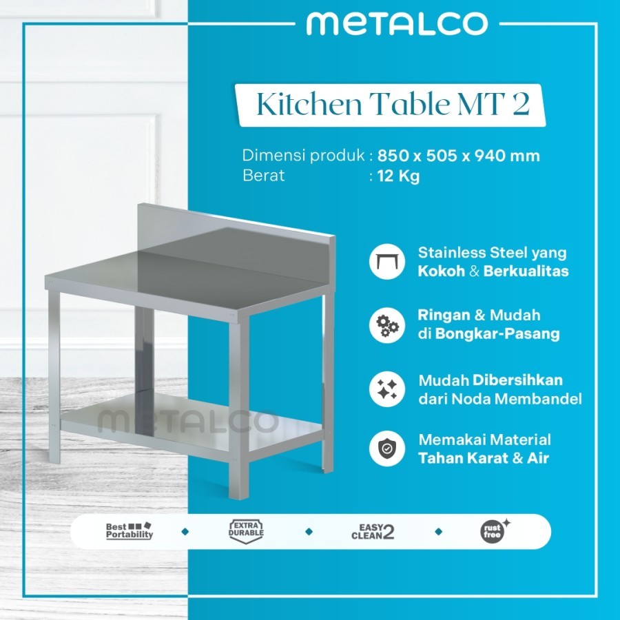 Meja Kompor Dapur Stainless Steel Metalco Kitchen Table MT 2 Kuat 100%