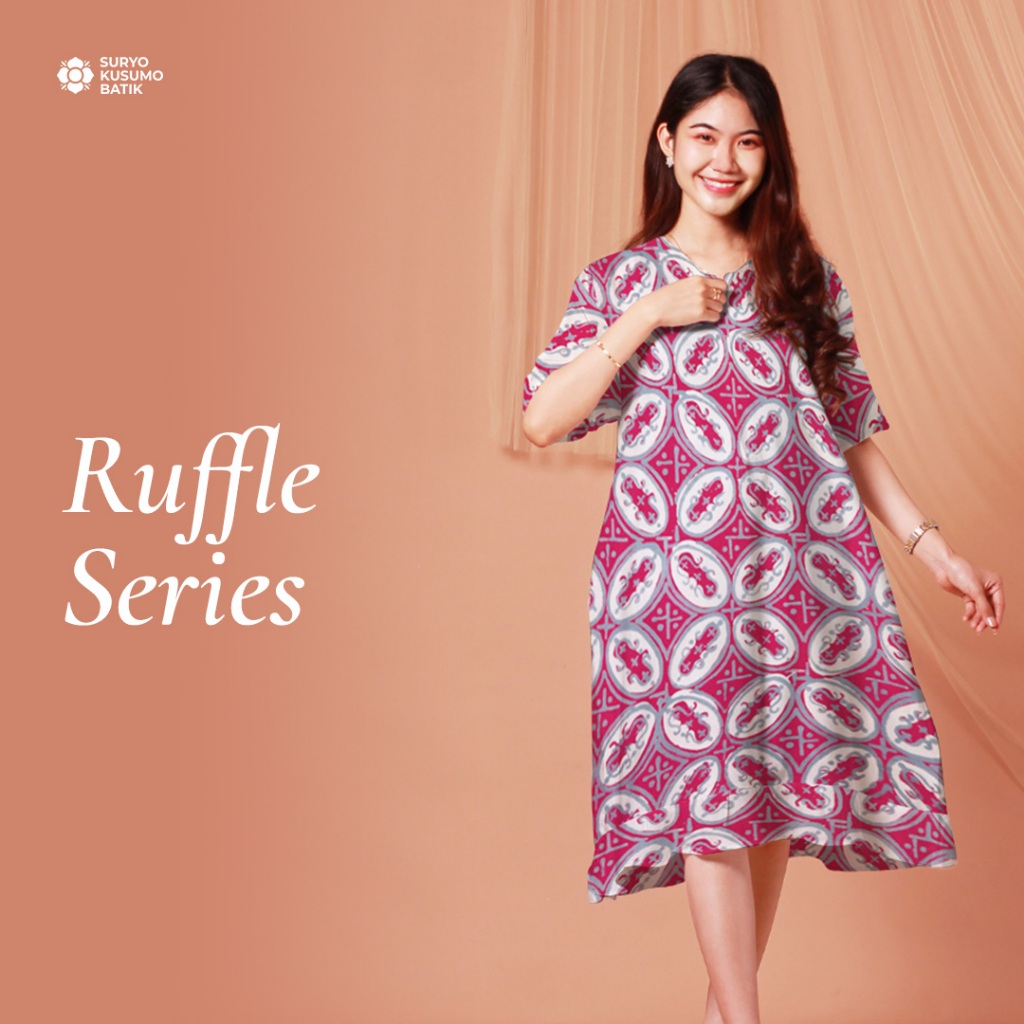 Suryo Kusumo Batik - Daster Batik Cap/ Daster Wanita Busui Rayon/ Baju Tidur Selutut Ruffle