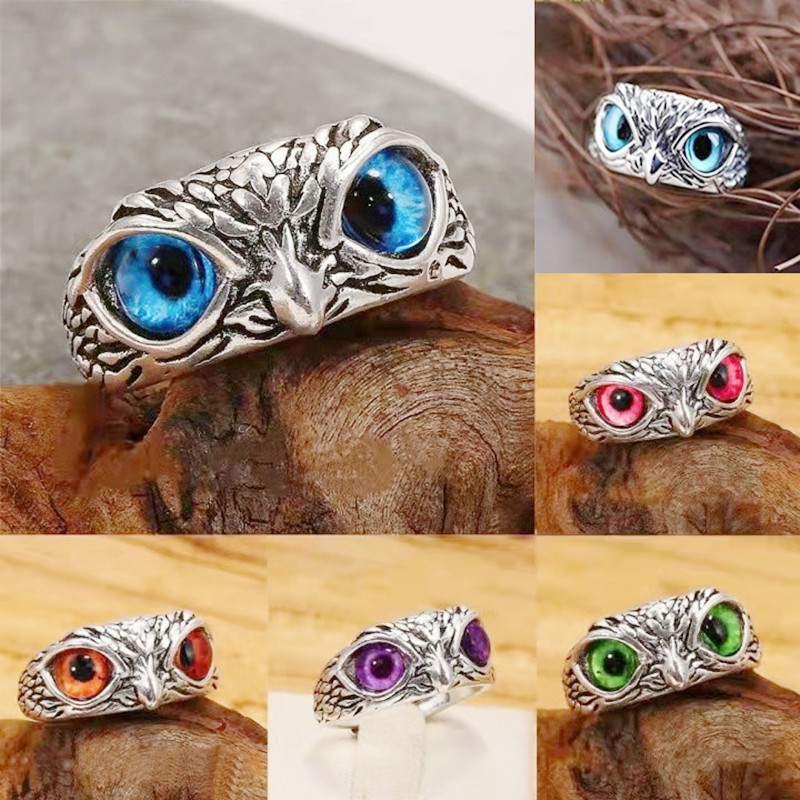 Murah&COD⭐Cincin Desain Burung Hantu Owl Mata Iblis 925 Sliver Cincin Tatinium Pria Anti Karat Adjsu