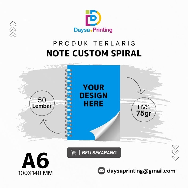 

BLOCKNOTE CUSTOM SPIRAL ISI (Cetakan / Bergaris / Polos) SIZE A6 HVS 75gr ISI 50 LEMBAR