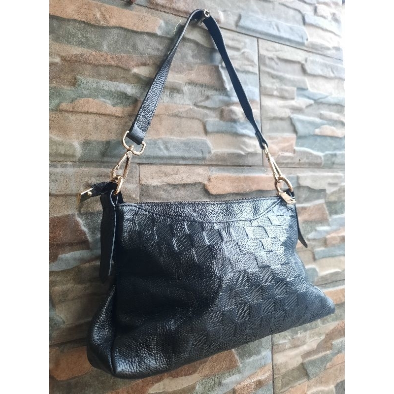 Shoulder Hitam Kotak Kulit Asli - TAS PRELOVED ORIGINAL