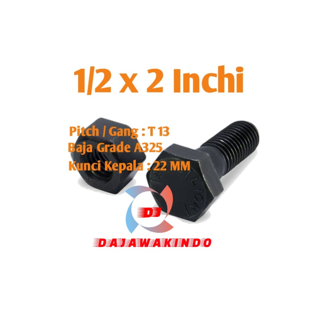 Baut Mur Baja A325 1/2 x 2 Inchi + Mur 2H