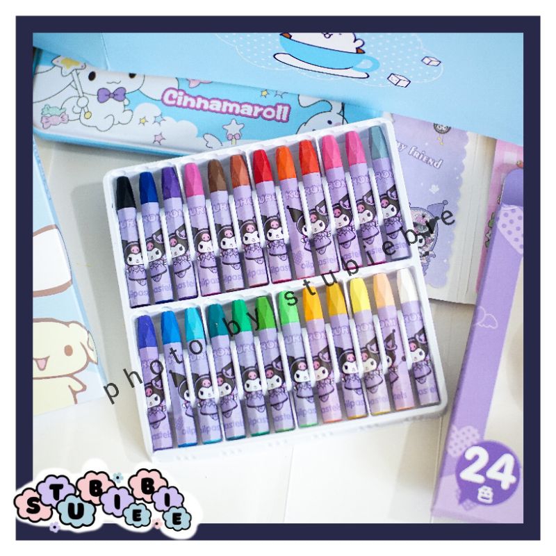 

(PW04) 24pcs Oil pastels Sanrio Crayon isi 24 kuromi Alat Tulis mewarnai Kuromi Cinnamorol Peralatan sekolah