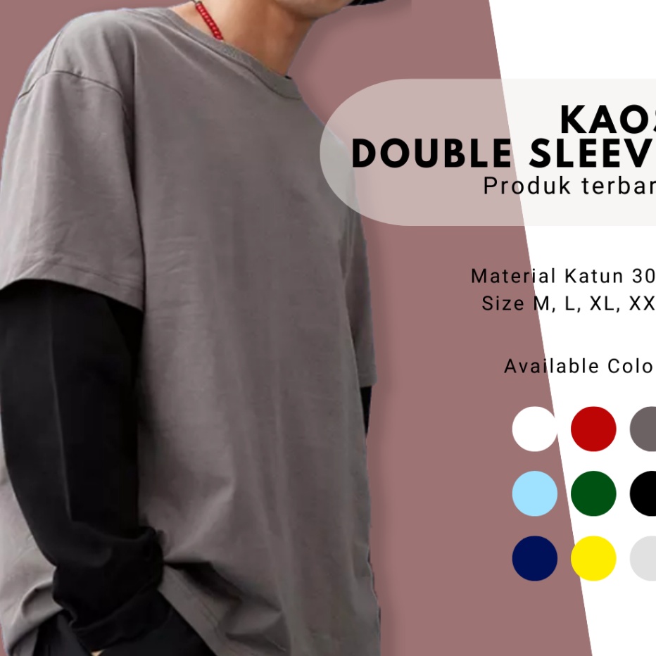 Trend Kaos polos double layer OVERSIZE tangan panjang bahan katun 3s  double layer long sleeve