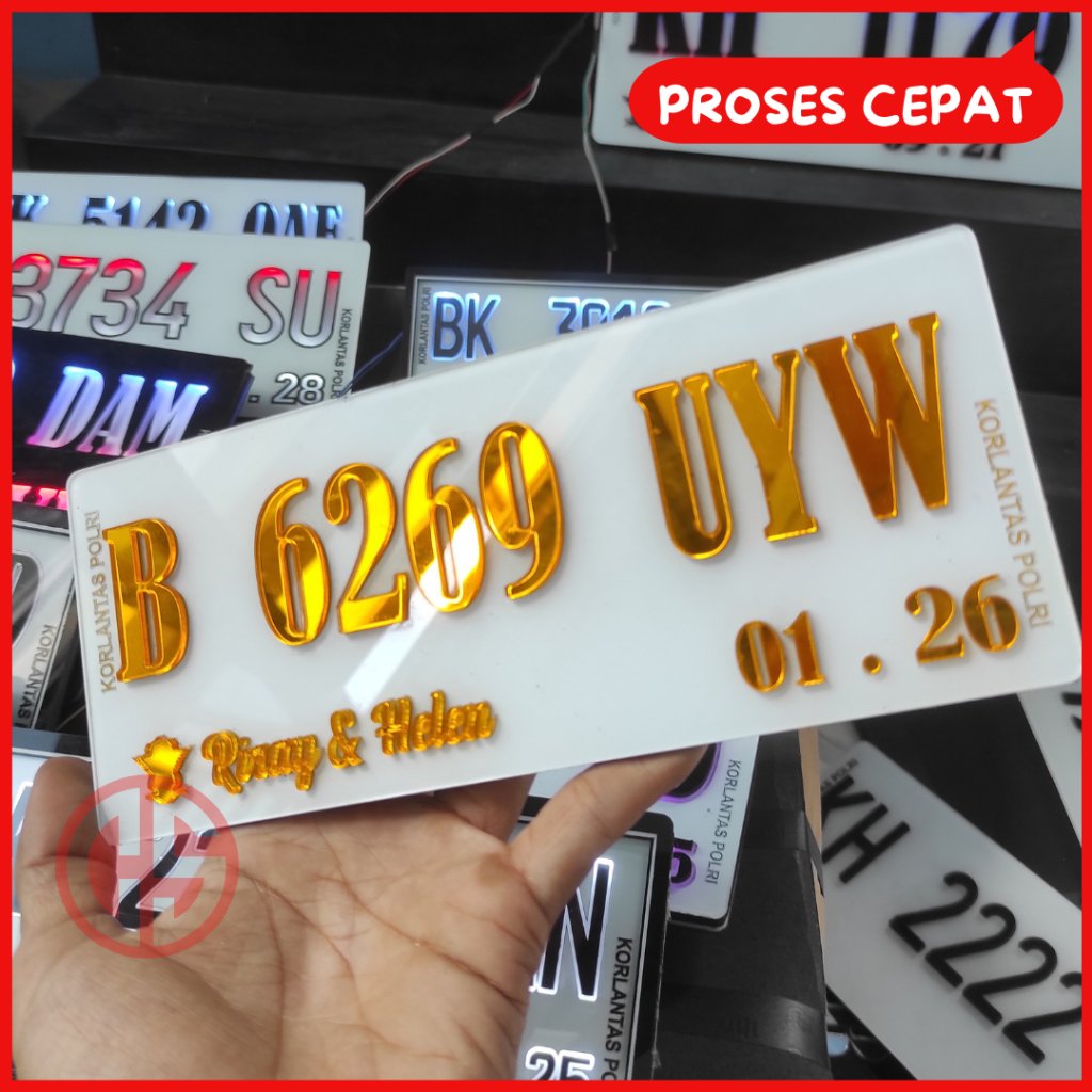 Plat Nomor Akrilik Timbul Gold Sepeda Motor Datlystic