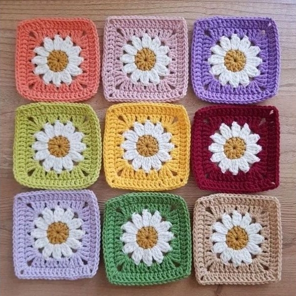 Granny Square 2 | Granny Square Daisy | Coaster Rajut | Crochet Coaster