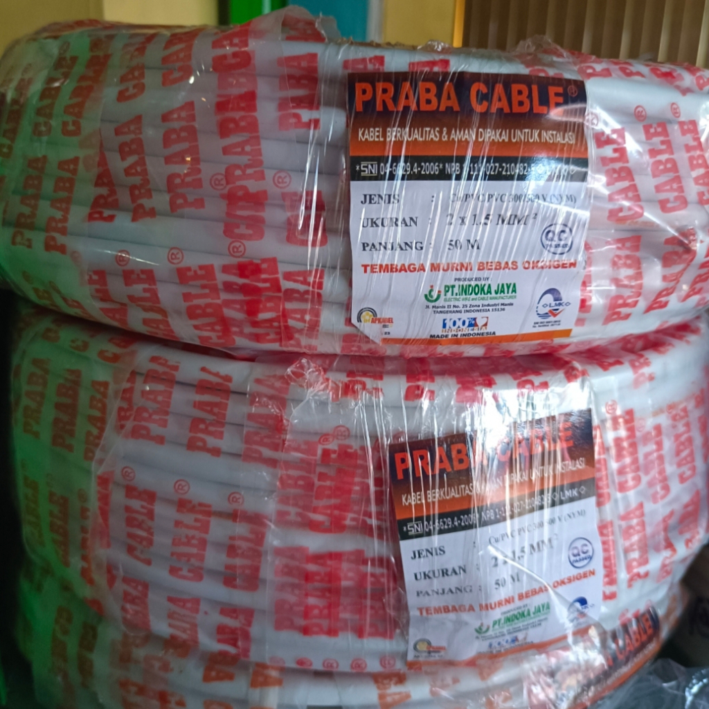 Kabel Listrik NYM 2X1,5 Praba SNI Tembaga Murni 50 Meter