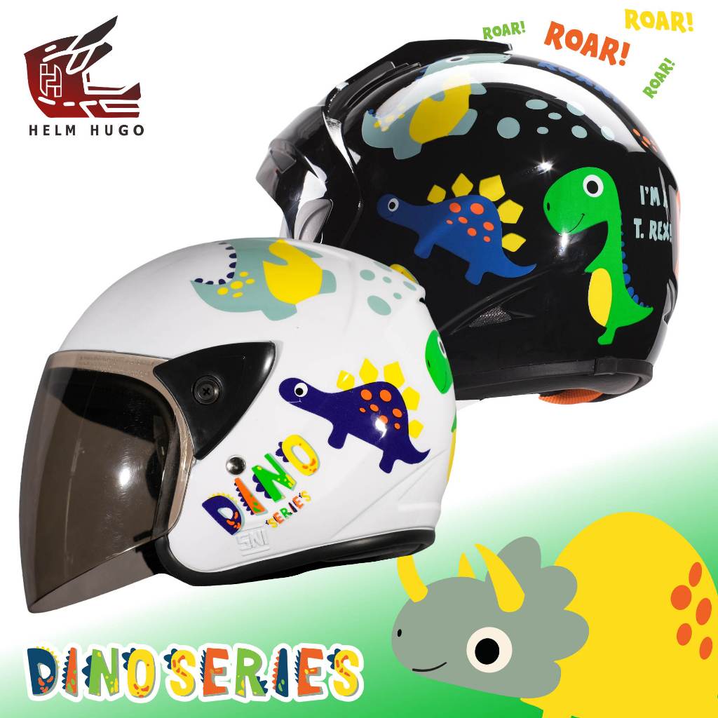 Helm Anak Cewe Cowo Motif Dino Dinosaurus untuk Usia 2 hingga 7 Tahun SNI