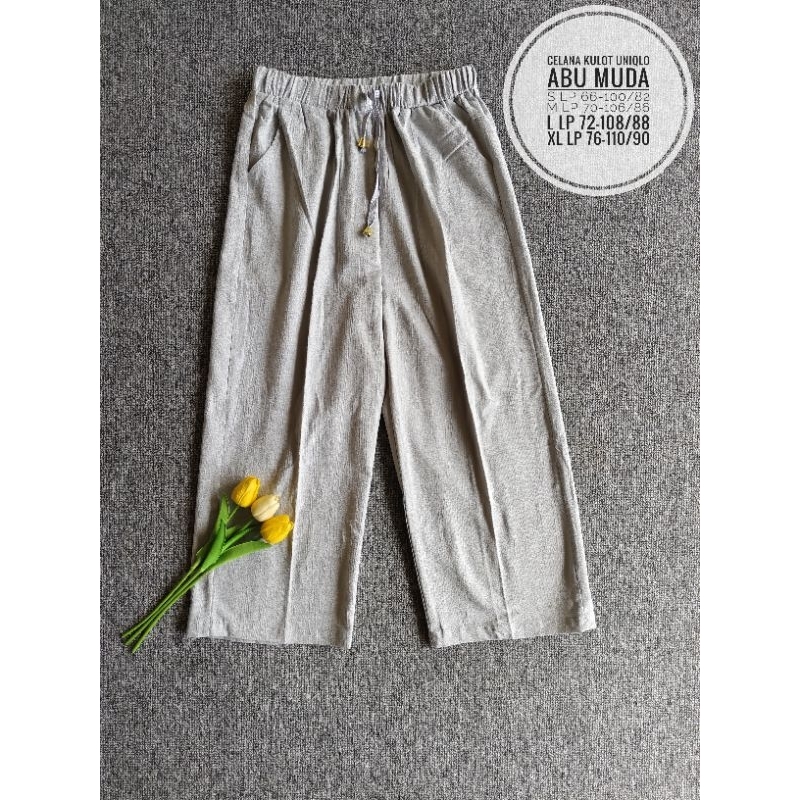 Kulot Panjang UNIQLO Kulot Wanita matt Linen Crinkle