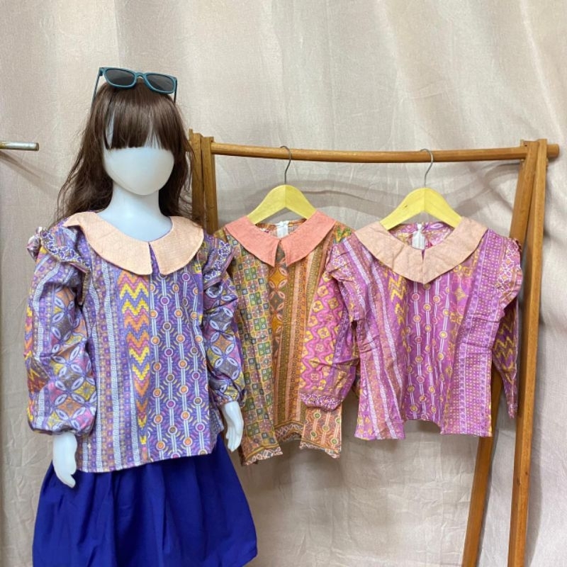 BANARA BLUS BATIK LENGAN PANJANG SINARAN PINK PEACH UNGU LILAC ATASAN BATIK ANAK MUSLIM LUCU UNIK