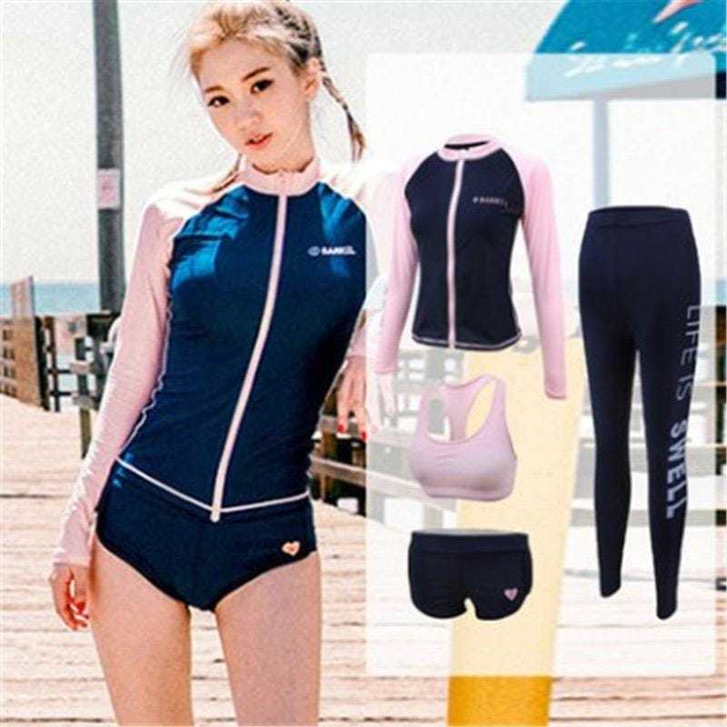 𝐑𝐄𝐀𝐃𝐘 𝐒𝐓𝐎𝐂𝐊 𝐒𝐀𝐅 - BARREL pink navy bikini set 4 pcs / pink bikini set swimsuit wanita / korean swimw