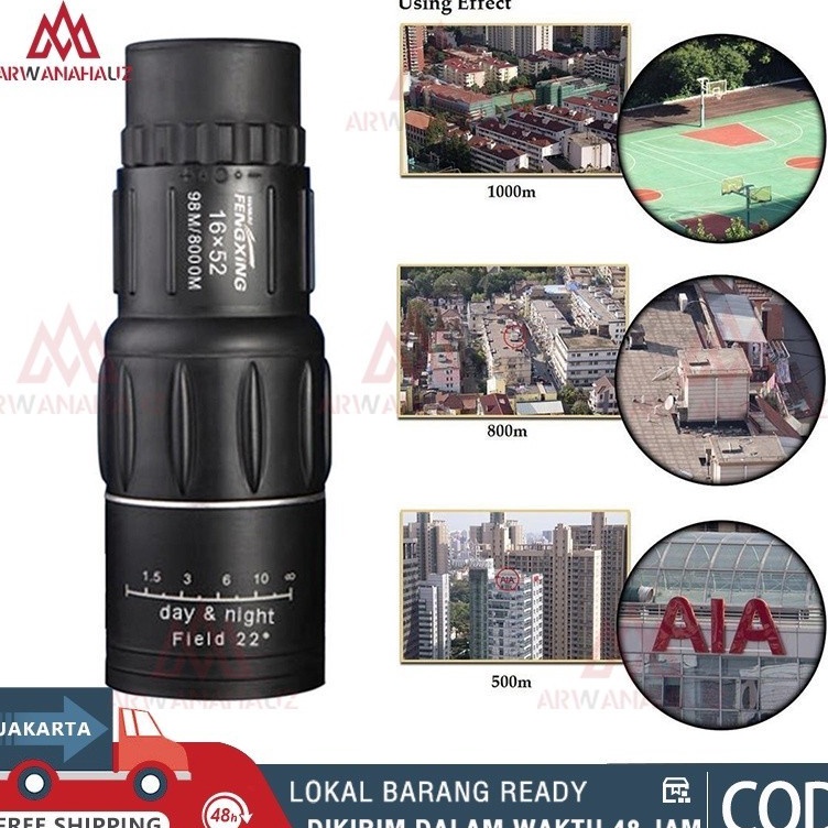 Teropong Zoom Teleskop Monokuler Fokus Ganda 16X52 Teropong Monocular Fokus Zoom Lensa Teropong Mono