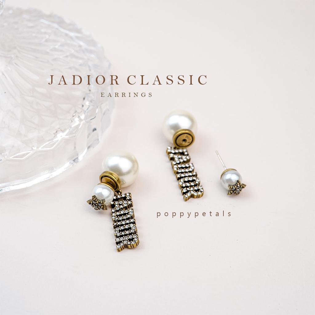 Poppypetals Jadior Classic Earrings - Anting Kristal Mutiara Lapis Emas Anti Karat