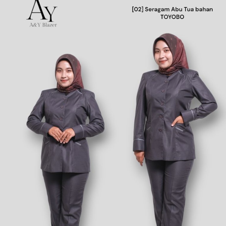 KODE H47O 2 AY Blazer Setelan Baju Seragam Blazer PDH Wanita Warna Abu Tua  Bahan Toyobo Premium  Se