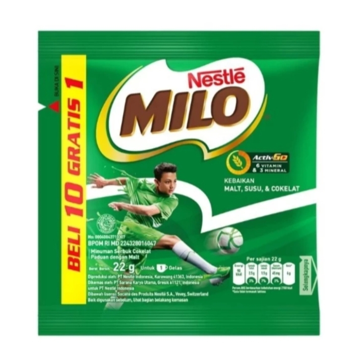 

Milo Active Go sachet @22g (1 renceng isi 10 free 1 pcs)