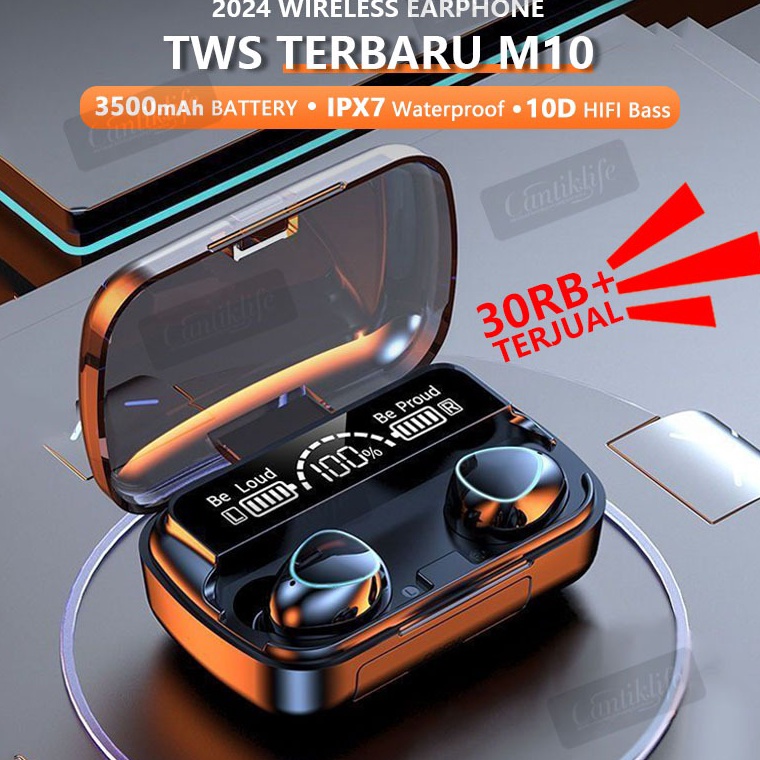 M1 Headset Bluetooth Full Bass Stereo 35mAh Power Bank Wireless Earphone Tahan Air TWS With Mic Head