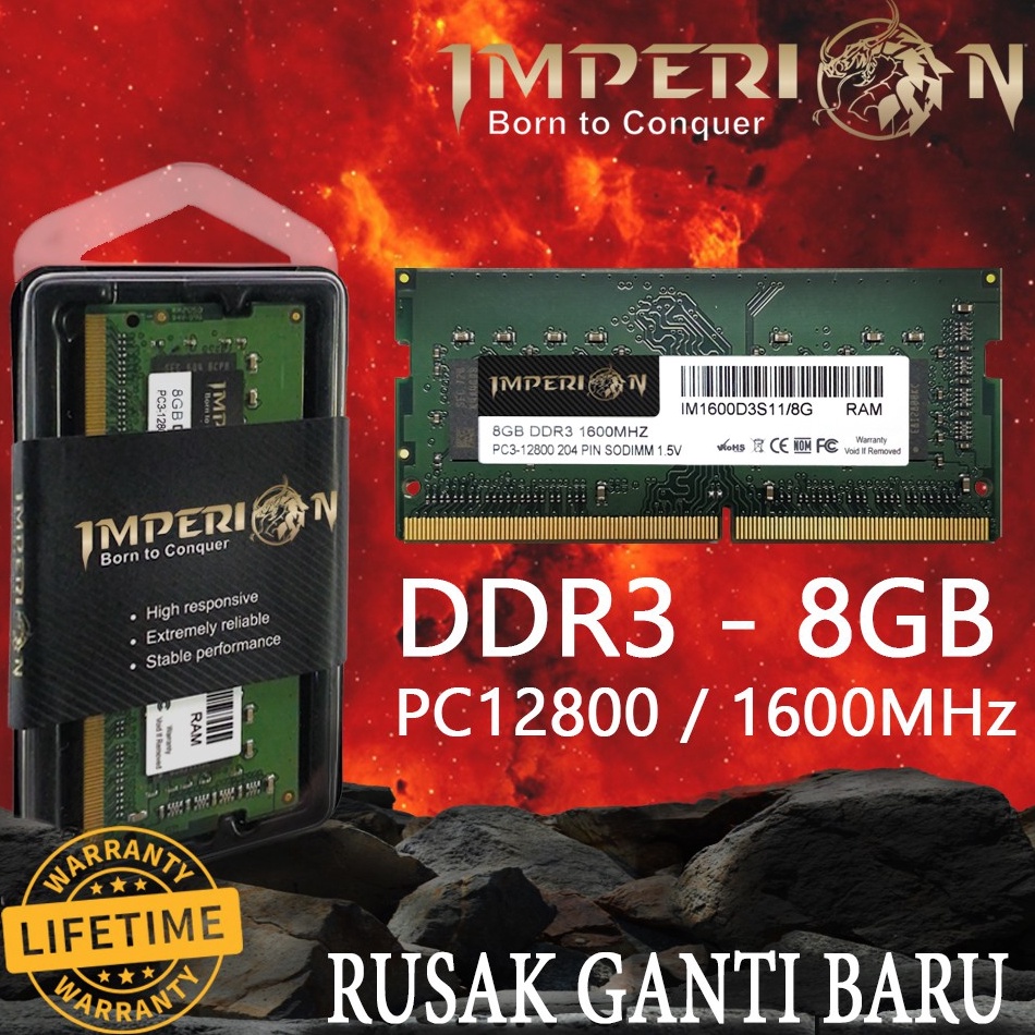 RAM IMPERION DDR3 8GB 16 MHz PC128 RAM LAPTOP SODIMM GARANSI RESMI 15V DDR3 8GB y Y2T7