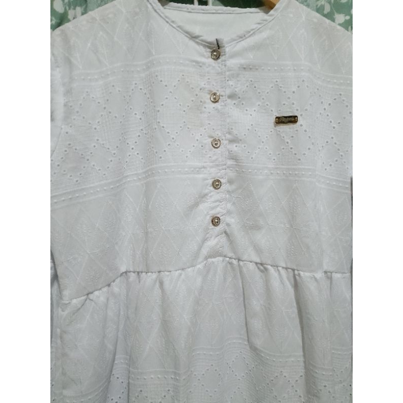 gamis dress katbol katun bolong putih