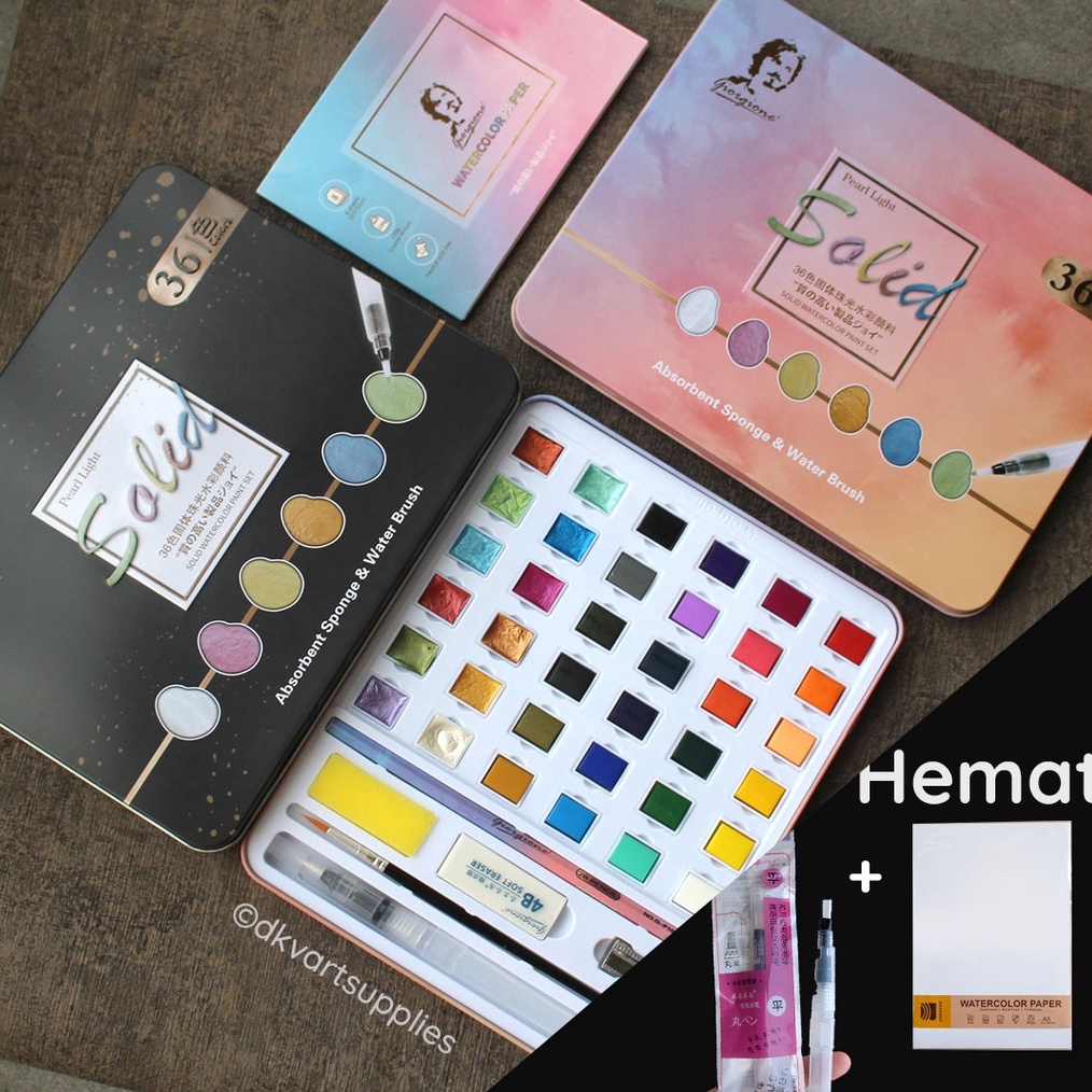 

KODE Y3C2 Giorgione Watercolor Watercolour Set 36 48 Colors Warna Pearlescent Starry Cat Air Metallic