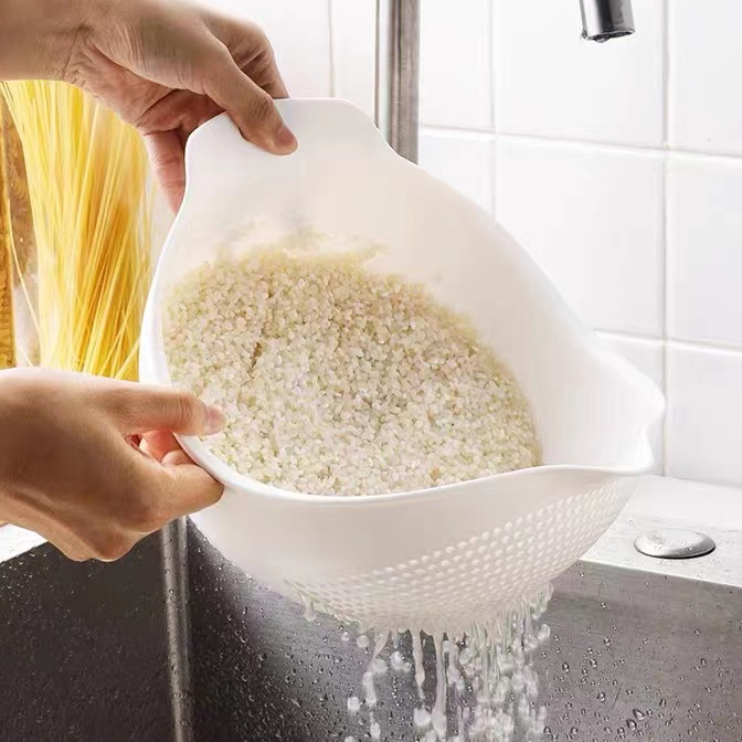 Ekstra Rice Cleaning Vegetables Basket  Baskom Saringan Cuci Beras Sayuran Buah Putih H4
