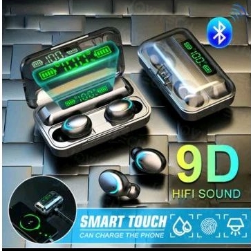 Headset  BLUETOOTH TWS F9 DENGAN + POWER BANK 3500 MAH