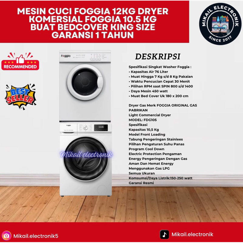 MESIN LAUNDRY FOGGIA DRYER + MESIN CUCI FOGGIA SET