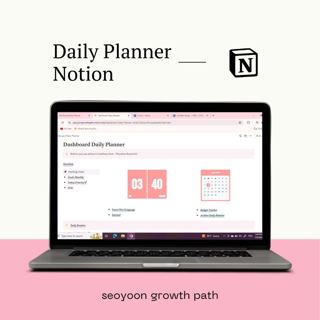 

Ultimate Dashboard Daily Planner Notion with Learn Korean Tracker Template PDF