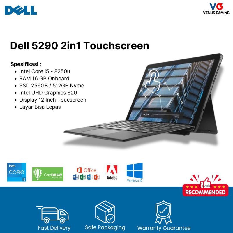 Laptop Tablet PC Murah Dell 2in1 5290 Touchscreen Core i5 Gen 8 Layar Lepas 12inch