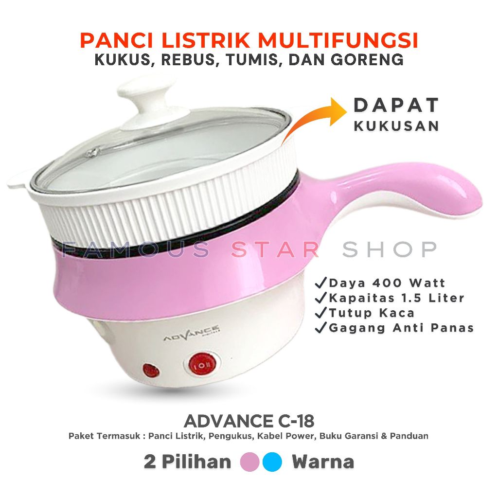 Panci Listrik Multifungsi Anti Lengket ADVANCE C-18 Alat Serbaguna Pan Electric Cooker Serbaguna (ku