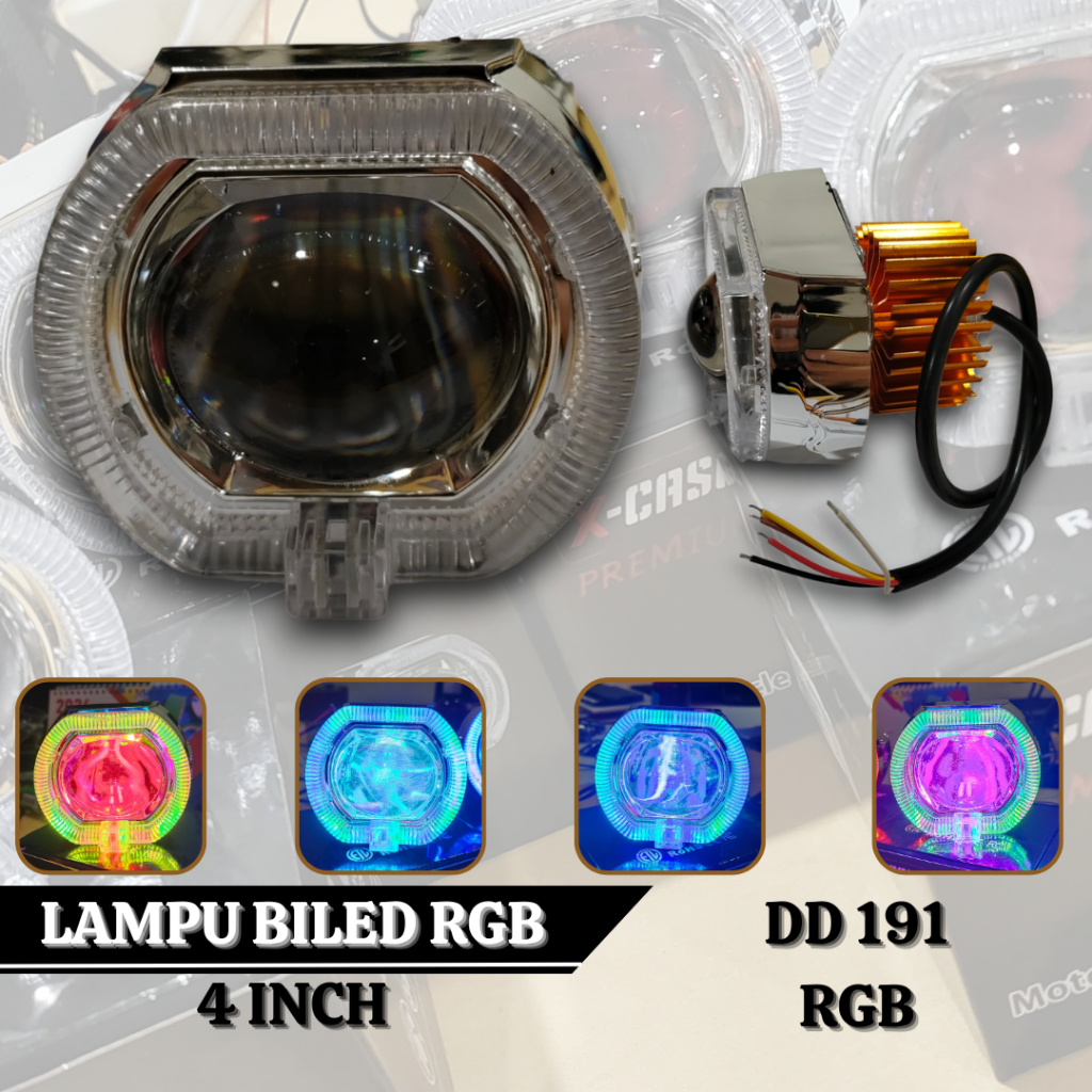 XCASE - Lampu Tembak Projie Biled 4,5 Inch Dengan Shroud RGB + Devil Laser Cut Off High Low 30W Full