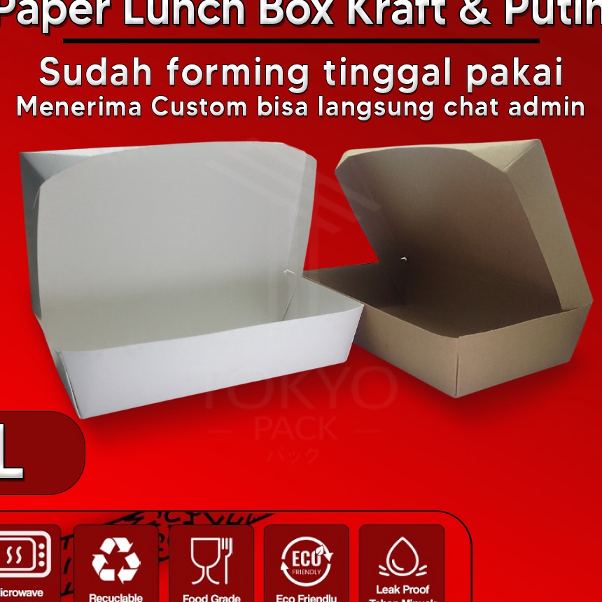 

KI3 Paper Lunch Box Size L Food Grade Kemasan Makanan Kotak Putih