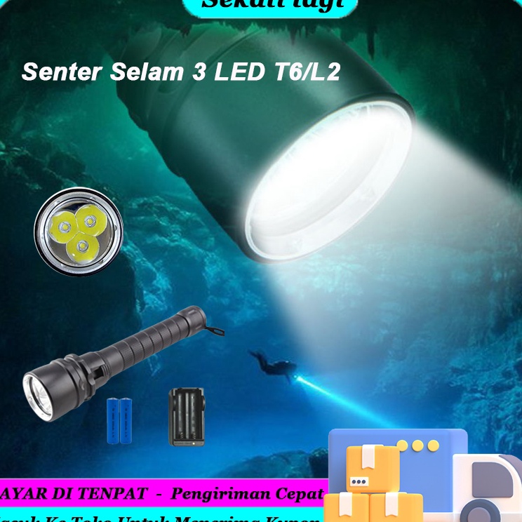 Kejar Kejutan  CODSenter Selam 3 LED T6L2 Powerful Super bright led Scuba Diving Flashlight 2m Under