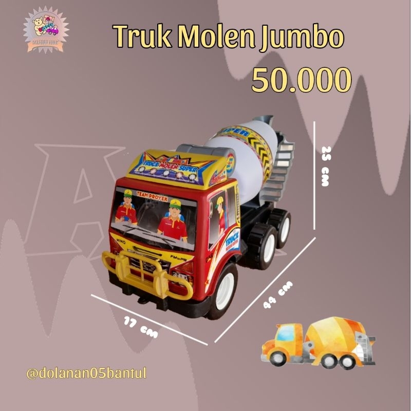 Mainan Anak Truk Molen Jumbo Besar Plastik tanpa mesin friction bisa berputar