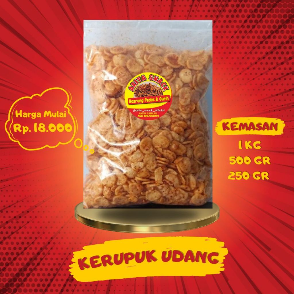 

Kerupuk Udang Pedas Arita Snack - 250gr 500gr 1KG