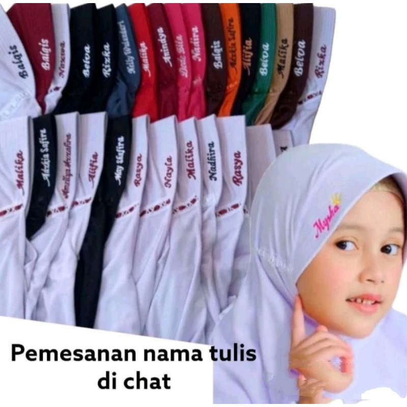 HIJAB KERUDUNG ANAK SEKOLAH PITA SERUT FREE CUSTOM BORDIR NAMA