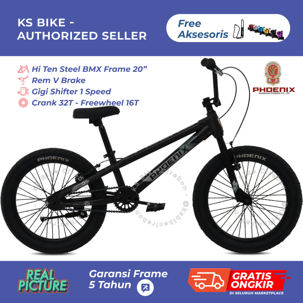 Sepeda BMX Phoenix Fiber X5 20 Inch by Pacific Bike Frame Steel Gigi 1 Speed V Brake Ban 2.50 Jumbo 