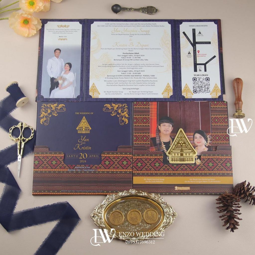 Undangan Hardcover Lipat 3 Jumbo Custom Ornament