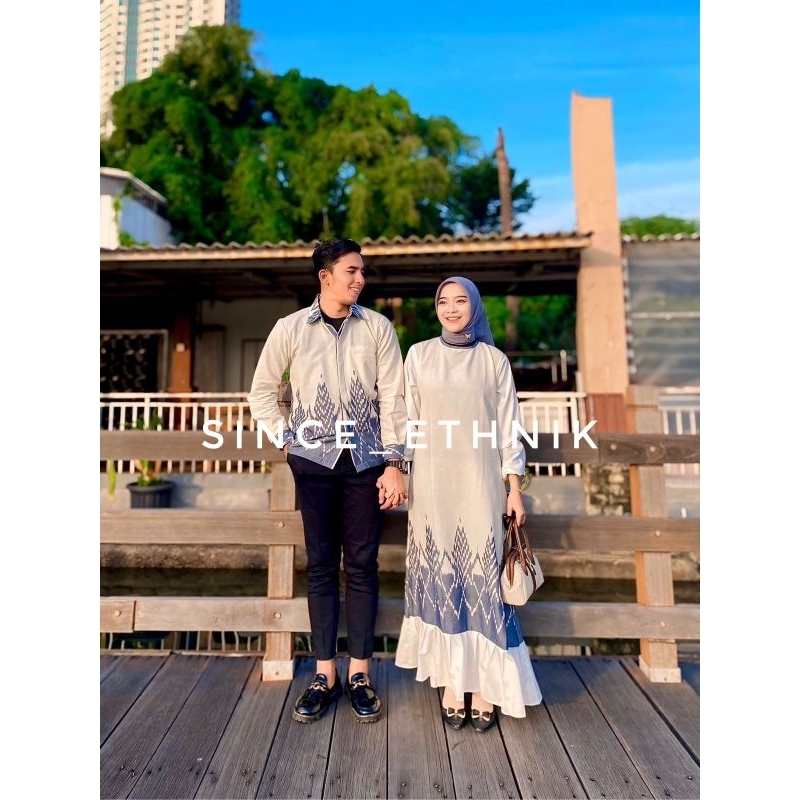 BAJU COUPLE TENUN-DRESS TENUN-GAMIS CEMARA PUTIH-BAJU COUPLE PASANGAN TERBARU