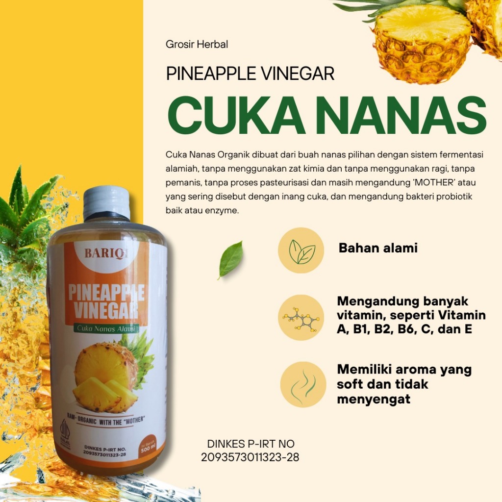 

Cuka Nanas Bariqi - Cuka Nanas Organik Tanpa Campuran - Pineapple Cider Vinegar 500ml