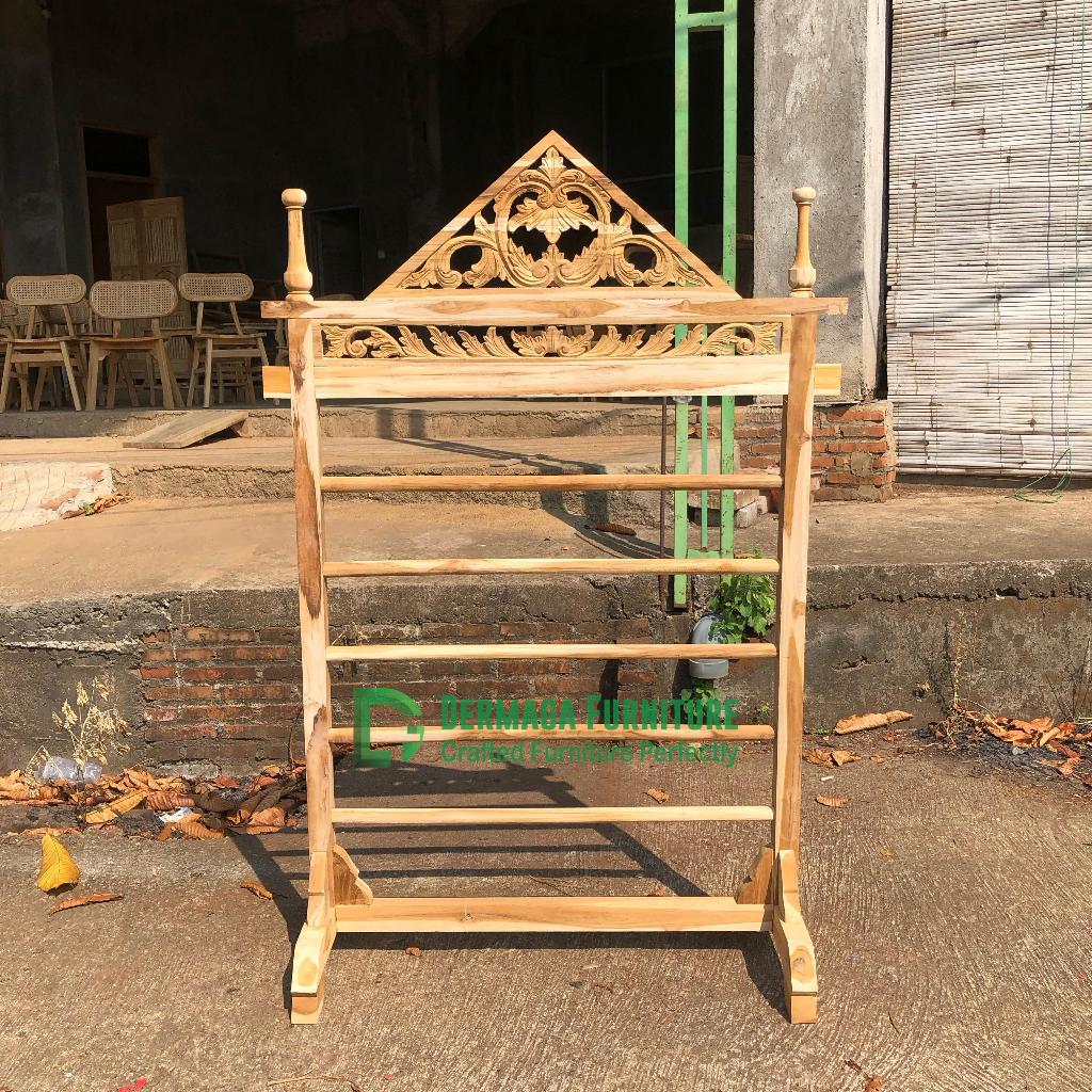 GANTUNGAN PIRAMIDA UKIR 100CM GAWANGAN GANTUNGAN HIJAB ATAU KAIN BATIK KAYU JATI DEKORASI KAMAR TERM