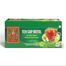 

cap botol teh celup hijau melati box 25*2g